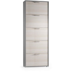 Scarpiera Amigo, Mobile multiuso da ingresso con 5 ante a ribalta, Armadietto portascarpe moderno, 100% Made in Italy, 67x18h184 cm, Larice - Dmora