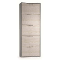 Scarpiera Anina, Mobile multiuso da ingresso con 5 ante a ribalta, Armadietto portascarpe a doppia profondità, 100% Made in Italy, 67x28h183 cm,