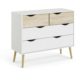 Cassettiera Azir, Settimino multiuso, Comò camera da letto, Mobile con cassetti, 98x39 h81 cm, Bianco e Quercia - Dmora