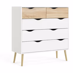 CASSETTIERA - Settimino multiuso, Comò camera da letto, Mobile con cassetti, 98x39 h100 cm, Bianco e Quercia. STRUTTURA E UTI ...