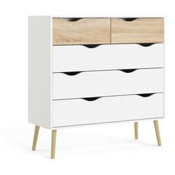 Cassettiera Aurelio, Settimino multiuso, Comò camera da letto, Mobile con cassetti, 98x39 h100 cm, Bianco e Quercia - Dmora