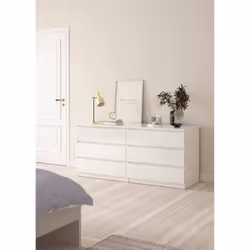 Cassettiera a sei Abacadabra, colore bianco lucido, cm 153 x 70 x 50