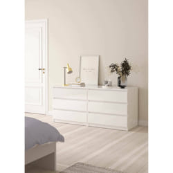 Cassettiera a sei Abacadabra, colore bianco lucido, cm 153 x 70 x 50