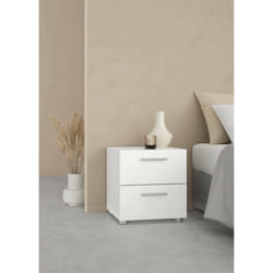 Comodino a due cassetti con Apolla, colore bianco, cm 40 x 42 x 40