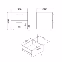 Comodino a due cassetti con Apolla, colore bianco, cm 40 x 42 x 40