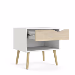 Comodino a un cassetto e un vano Lucina, colore bianco e rovere, Misure 50 x 49 x 39 cm - Vista aggiuntiva 4