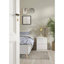 Comodino a due Azar, colore bianco lucido, cm 40 x 49 x 50