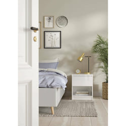 Comodino a un Scolastica, colore bianco lucido, cm 40 x 49 x 40