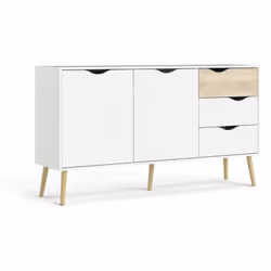 CREDENZA - Buffet da soggiorno, Madia da salotto, Dispensa da cucina, 147x39 h81 cm, Bianco e Quercia. STRUTTURA E UTILIZZO - ...