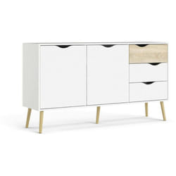 Credenza Animato, Buffet da soggiorno, Madia da salotto, Dispensa da cucina, 147x39 h81 cm, Bianco e Quercia - Dmora