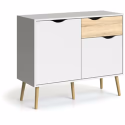 CREDENZA - Buffet da soggiorno, Madia da salotto, Dispensa da cucina, 98x39 h81 cm, Bianco e Quercia. STRUTTURA E UTILIZZO - ...