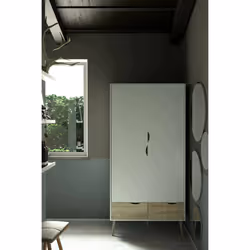 Guardaroba a due ante e due Archilllo, colore bianco e rovere, cm 98 x 200 x 58