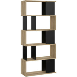 Libreria con cinque ripiani asimmetrici, colore rovere e nero, Misure 80 x 175 x 29 cm - Dmora