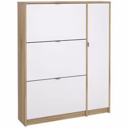 SCARPIERA - Mobile portascarpe, Armadio da ingresso multiuso, Mobiletto per calzature, 99x24 h124 cm, Quercia e Bianco lucido ...