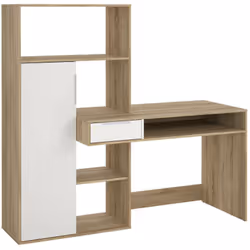 SCRIVANIA - Scrittoio multiuso, Tavolo per ufficio porta PC, Piano di lavoro, 163x60 h155 cm, Quercia e Bianco. STRUTTURA E U ...