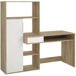Dmora - Scrivania Annalou, Scrittoio multiuso, Tavolo per ufficio porta pc, Piano di lavoro, 163x60 h155 cm, Quercia e Bianco