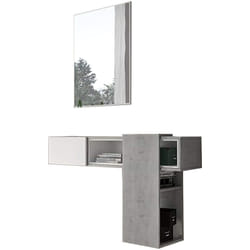 Dmora - Mobile da ingresso Daba, Entratina appendiabiti, Composizione per atrio, Consolle portaoggetti multifunzione, 100x31h75 cm, Cemento e Bianco