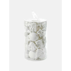 Box 50 pezzi decorazioni natalizie multi-forma, Ornamenti e puntale, Set assortimento palline di Natale, Scatola set albero di Natale, Da 4 a 10 cm, colore Bianco