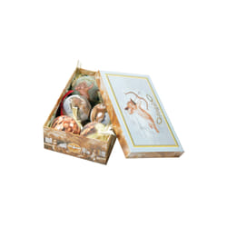 Box 6 sfere natalizie, Ornamenti fantasia putti, Set assortimento palline di Natale, Scatola set albero di Natale, Diametro 7,5 cm, colore Blu