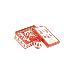 Box 6 sfere natalizie, Ornamenti fantasia alberi, Set assortimento palline di Natale, Scatola set albero di Natale, Diametro 7.5 cm, colore Bianco e Rosso