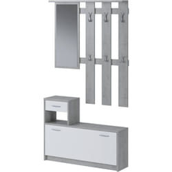 Dmora - Mobile da ingresso Daa, Entratina appendiabiti, Composizione per atrio, Consolle portaoggetti multifunzione, 100x26h190 cm, Bianco e Cemento