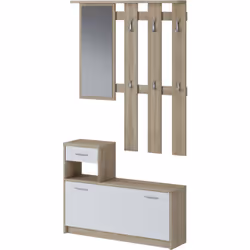 MOBILE DA INGRESSO - Entratina appendiabiti, Composizione per atrio, Consolle portaoggetti multifunzione, 100x26h190 cm, Bian ...