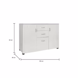 Credenza Apocalypse, Buffet moderno a 3 ante e 2 cassetti, Madia lineare con ripiani, Made in Italy, Cm 120x40h83, Rovere sbiancato
