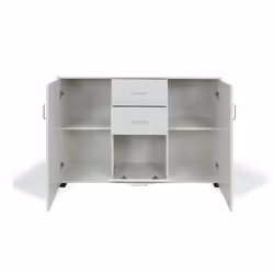 Credenza Apocalypse, Buffet moderno a 3 ante e 2 cassetti, Madia lineare con ripiani, Made in Italy, Cm 120x40h83, Rovere sbiancato - Vista aggiuntiva 4