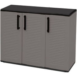 Armadio da esterno Aranka, Mobile balcone multiuso, Armadietto outdoor 3 ante, 100% Made in Italy, 102x37h84 cm, Grigio e Nero, Finitura righe - Dmora