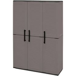 Dmora - Armadio da esterno Amordel, Mobile outdoor, Armadio balcone multiuso, 100% Made in Italy, Grigio e Nero, Finitura righe, 102x37h163 cm