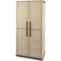 Armadio da esterno Ipno, Armadio balcone multiuso, Mobile porta scope 2 ante, 100% Made in Italy, 70x47h178 cm, Beige e Marrone, Finitura quadri