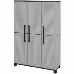ARMADIO DA ESTERNO - Mobile porta scope, Armadietto da esterno 3 ante, 100% Made in Italy, 102x37h169 cm, Grigio chiaro e Ner ...