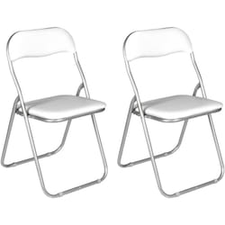 Set di 2 sedie pieghevoli Antenore, Poltrona salvaspazio, Sedia per ospiti, Seduta per riunioni in simil ecopelle, 43x47h80 cm, Bianco - Dmora