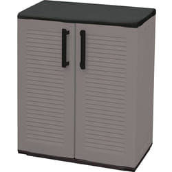 Dmora - Armadio da esterno Amordel, Mobile outdoor, Armadio balcone multiuso, 100% Made in Italy, Grigio e Nero, Finitura righe, 68x37h84 cm