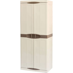 Armadio da esterno Ipno, Armadio balcone multiuso, Mobile porta scope 2 ante, 100% Made in Italy, 70x47h178 cm, Beige e Marrone, Finitura elegante