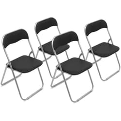Set di 4 sedie pieghevoli Antenore, Poltrona salvaspazio, Sedia per ospiti, Seduta per riunioni in simil ecopelle, 43x47h80 cm, Nero - Dmora