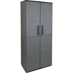 Armadio da esterno Arabel, Mobile porta scope multiuso, Armadietto outdoor 2 ante, 100% Made in Italy, Finitura quadri, 68x37h163 cm, Grigio e Nero