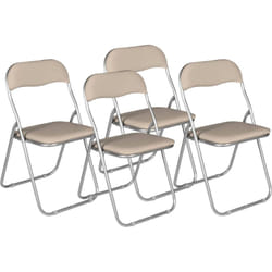 Set di 4 sedie pieghevoli Antenore, Poltrona salvaspazio, Sedia per ospiti, Seduta per riunioni in simil ecopelle, 43x47h80 cm, Beige - Dmora
