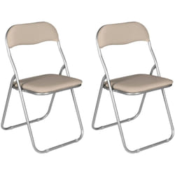 Set di 2 sedie pieghevoli Antenore, Poltrona salvaspazio, Sedia per ospiti, Seduta per riunioni in simil ecopelle, 43x47h80 cm, Beige - Dmora