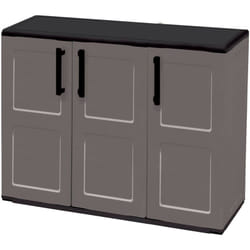 Armadio da esterno Aranka, Mobile balcone multiuso, Armadietto outdoor 3 ante, 100% Made in Italy, 102x37h84 cm, Grigio e Nero, Finitura quadri