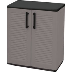 Armadio da esterno Arisa, Mobile balcone multiuso, Armadietto outdoor a 2 ante, 100% Made in Italy, 68x37h84 cm, Finitura righe, Grigio e Nero - Dmora