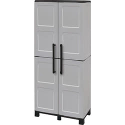 Dmora - Armadio da esterno Askan, Armadio porta scope, Mobile outdoor 2 ante, 100% Made in Italy, 68x37h169 cm, Grigio chiaro e Nero, Finitura quadri