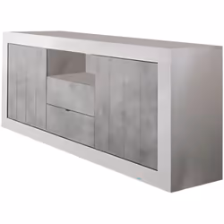 CREDENZA - Buffet da soggiorno, Madia da salotto, Dispensa da cucina, Made in Italy, 184x42 h86 cm, Bianco lucido e Cemento. ...