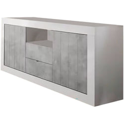 Credenza Antina, Buffet da soggiorno, Madia da salotto, Dispensa da cucina, Made in Italy, 184x42 h86 cm, Bianco lucido e Cemento - Dmora