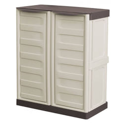 Armadio da esterno Acira, Armadio balcone multiuso, Mobile da esterno a 2 ante, 100% Made in Italy, Beige e Marrone, 70x39h86 cm, Finitura righe