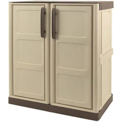 Armadio da esterno Acira, Armadio balcone multiuso, Mobile da esterno a 2 ante, 100% Made in Italy, Beige e Marrone, 70x39h86 cm, Finitura quadri