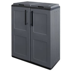 Dmora - Pattumiera Alfred, Cestino portarifiuti, Bidone per raccolta differenziata 2 ante, 100% Made in Italy, 68x37h84 cm, Grigio e Nero, Finitura