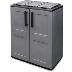 Dmora - Pattumiera Artan, Cestino portarifiuti, Bidone per raccolta differenziata 2 ante, 100% Made in Italy, 68x37h84 cm, Grigio e Nero, Finitura