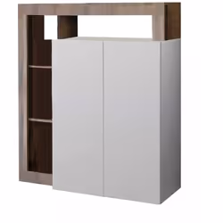 CREDENZA - Buffet da soggiorno, Madia da salotto, Dispensa da cucina, Made in Italy, 108x42 h127 cm, Bianco lucido e Acacia. ...