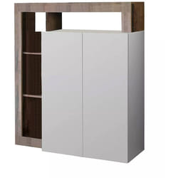 Dmora - Credenza Smeraldo, Buffet da soggiorno, Madia da salotto, Dispensa da cucina, Made in Italy, 108x42 h127 cm, Bianco lucido e Acacia